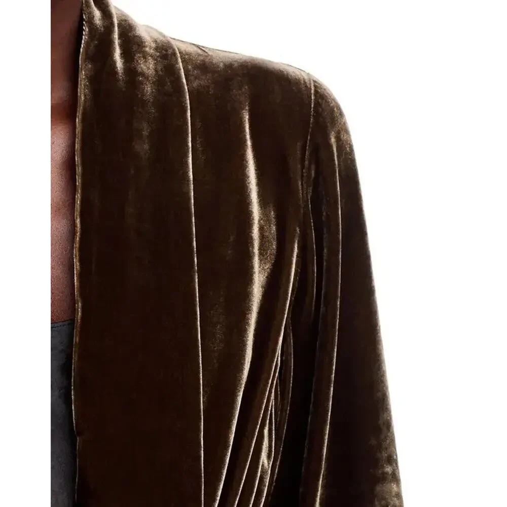 Eileen Fisher High Collar Velvet Jacket Wren - Size XS - NWT